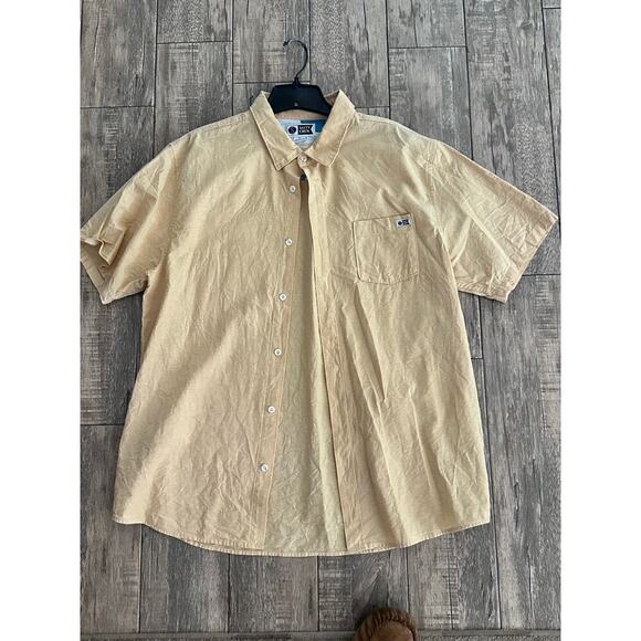 Salty Crew Men's Gold Short Sleeves Button Down Topstitch Shirt Size XL - Picture 3 of 8